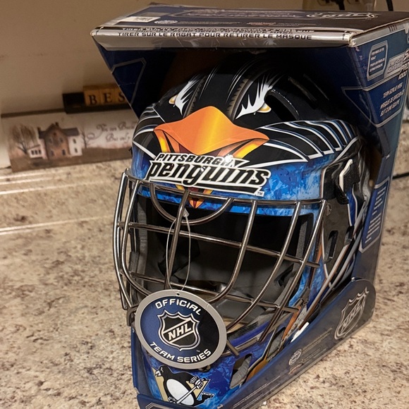 NHL official Pittsburgh Penguins Franklin Blue and Black Goalie Mask